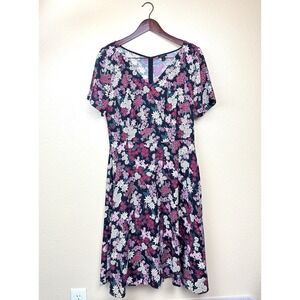 Ann Taylor Factory Womens Dress 10 Floral Midi Short Sleeve Lightweight A-Line